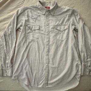 Lucky Brand White and Gray Striped Casual Shirt